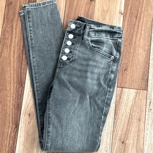 NWOT Express Gray Ultra Hyper Stretch Button Fly Skinny Jeans - Mid Rise
